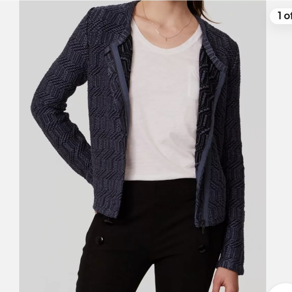 LOFT I NWOT US L 3D Knit Asymmetrical Zippered Cardigan I navy blue black